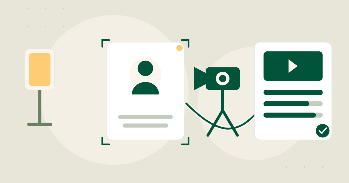 An illustration: a camera films a lecturer, and the footage flows into a learning platform